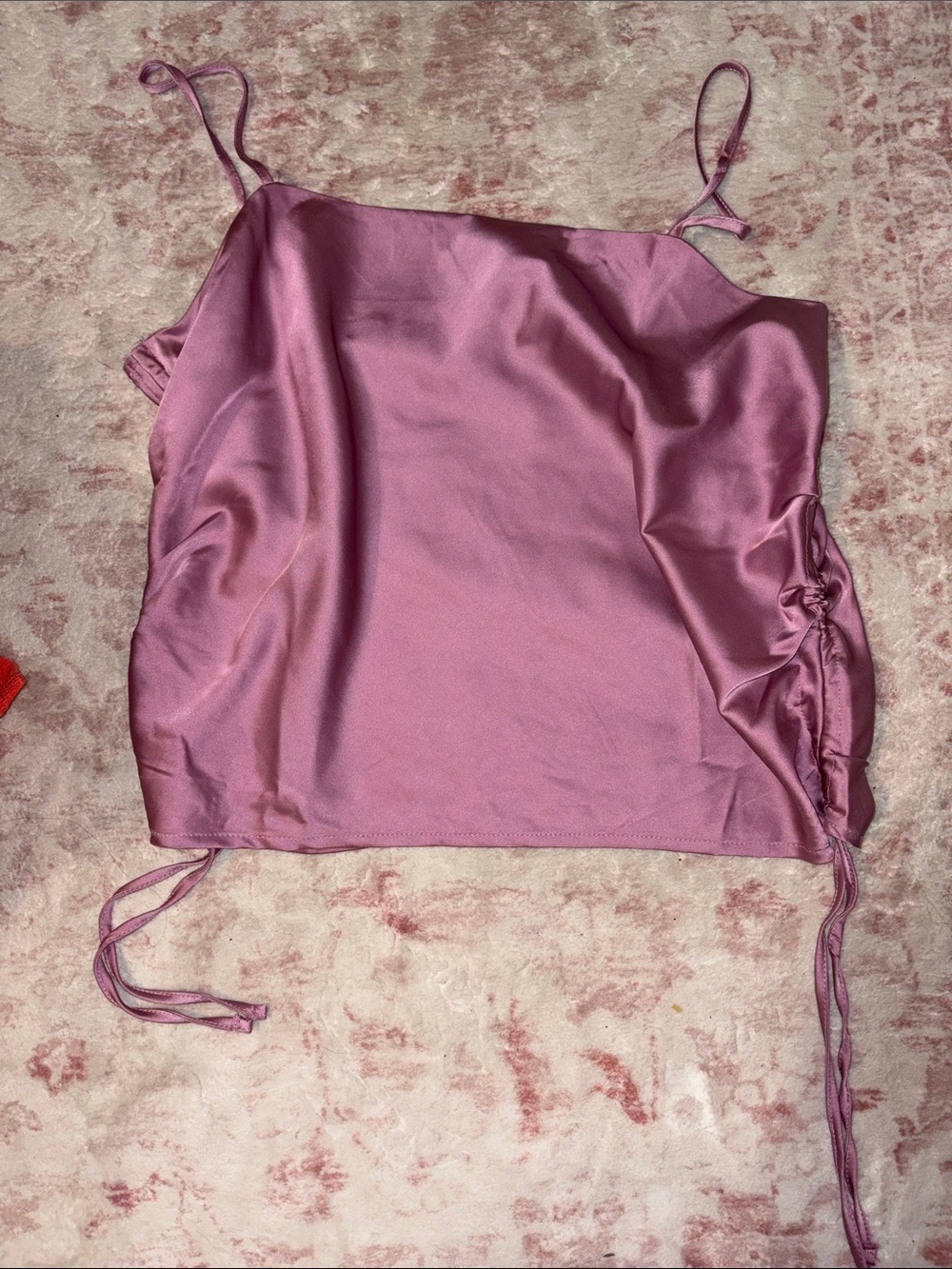 Satin Ruched Side Cami Top - Mauve Pink